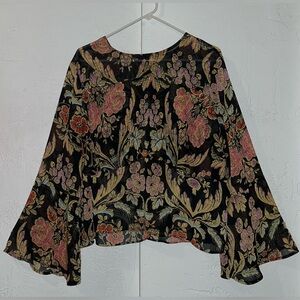 Belle Sky Floral Print Blouse with Bell Sleeves